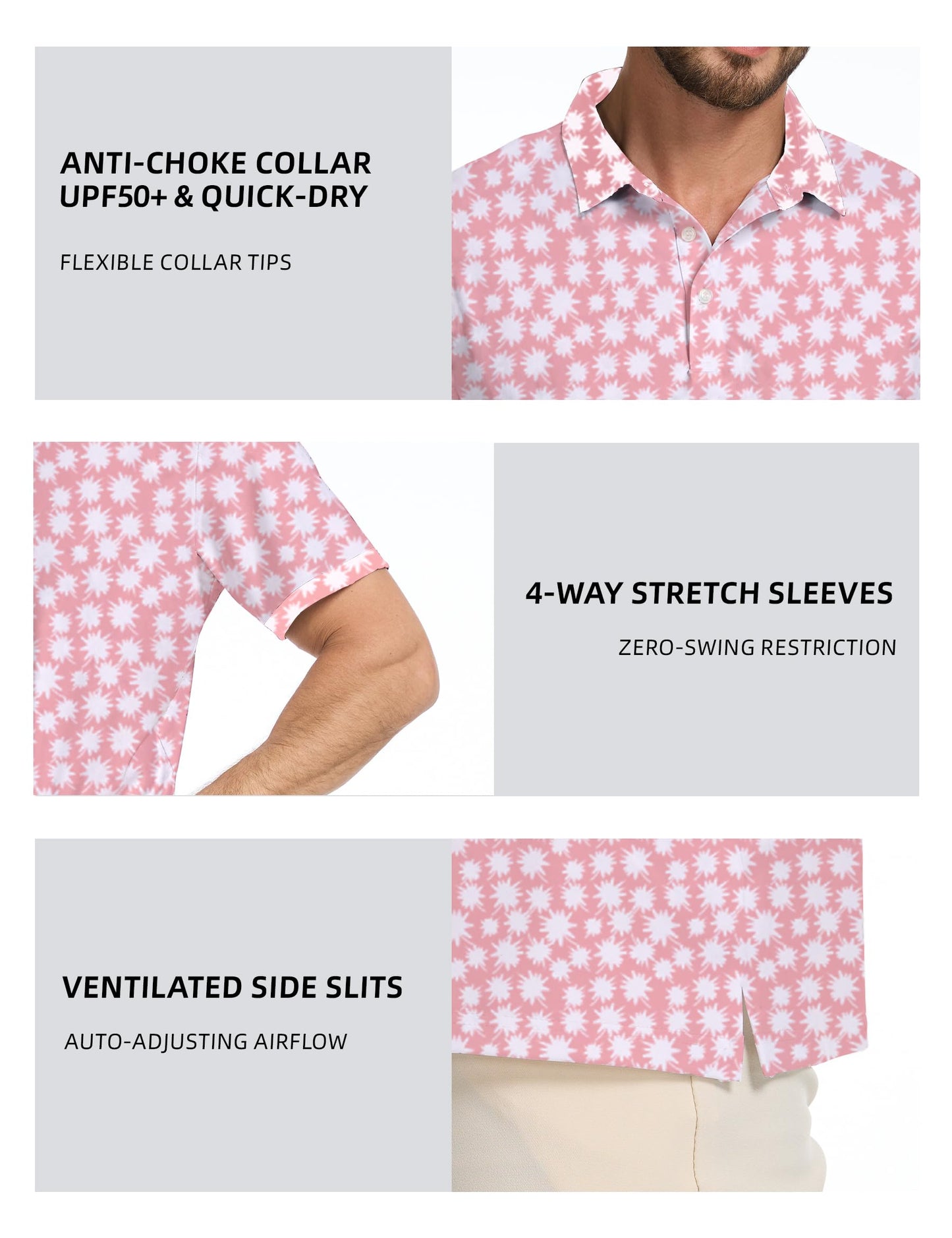 Actflare Golf Shirts for Men Dry Fit Moisture Wicking Short Sleeve Performance Print Polo Shirts Navy Patchwork,M