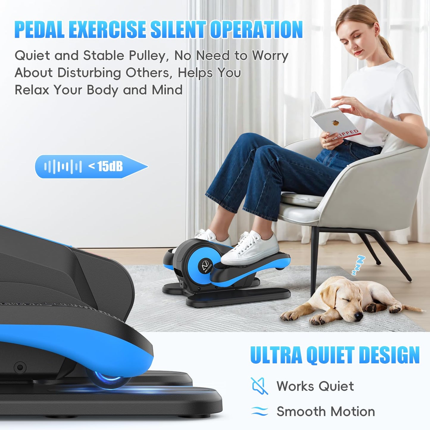 ANCHEER Under Desk Elliptical, Electric Leg Exerciser While Sitting for Seniors, Fully Assembled Motorized Ellipse Leg Exerciser Seated Elliptical Machine with 12 Adjustable Speeds (Teal)