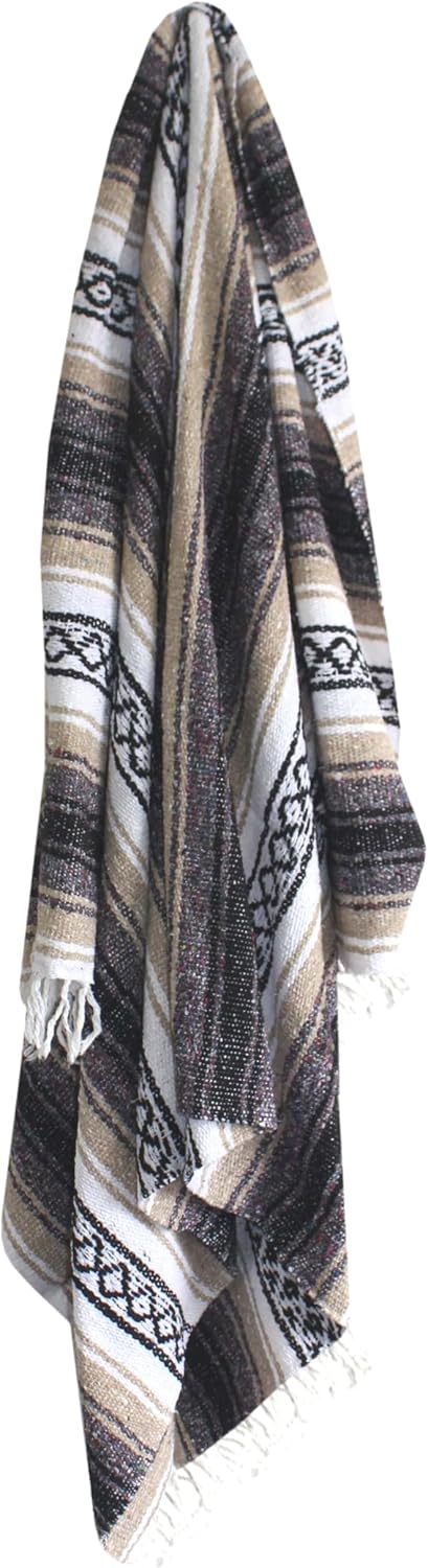 Authentic Del Mex Large Mexican Blanket - Woven Falsa Throw (70"x50") for Beach, Yoga & Outdoor Decor - Pink/Tan