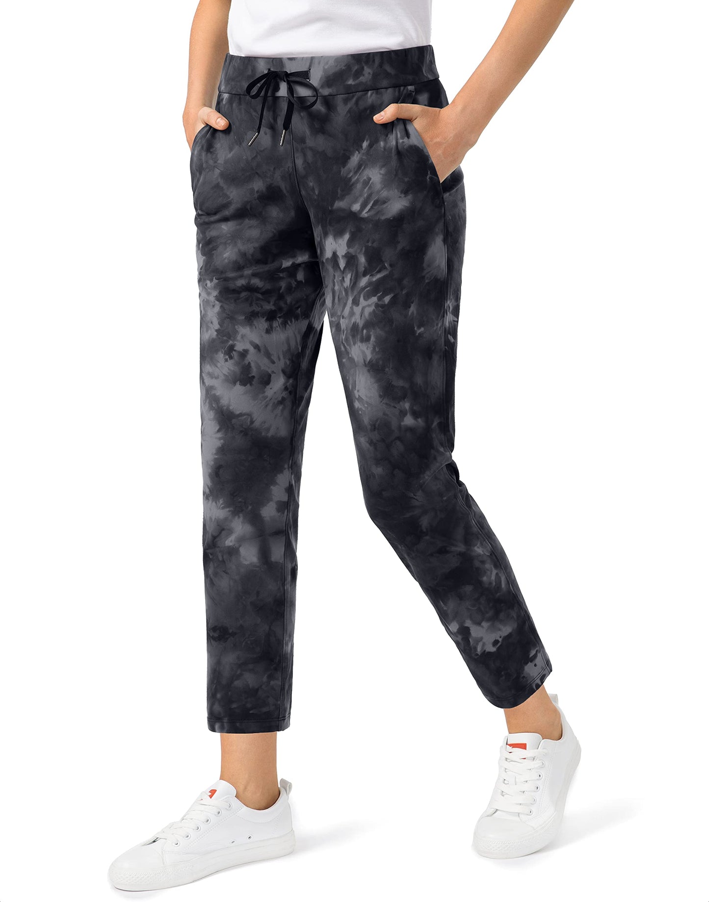 G Gradual Women's Pants with Deep Pockets 7/8 Stretch Sweatpants for Women Athletic, Golf, Lounge, Work (Black Tie Dye, Large)