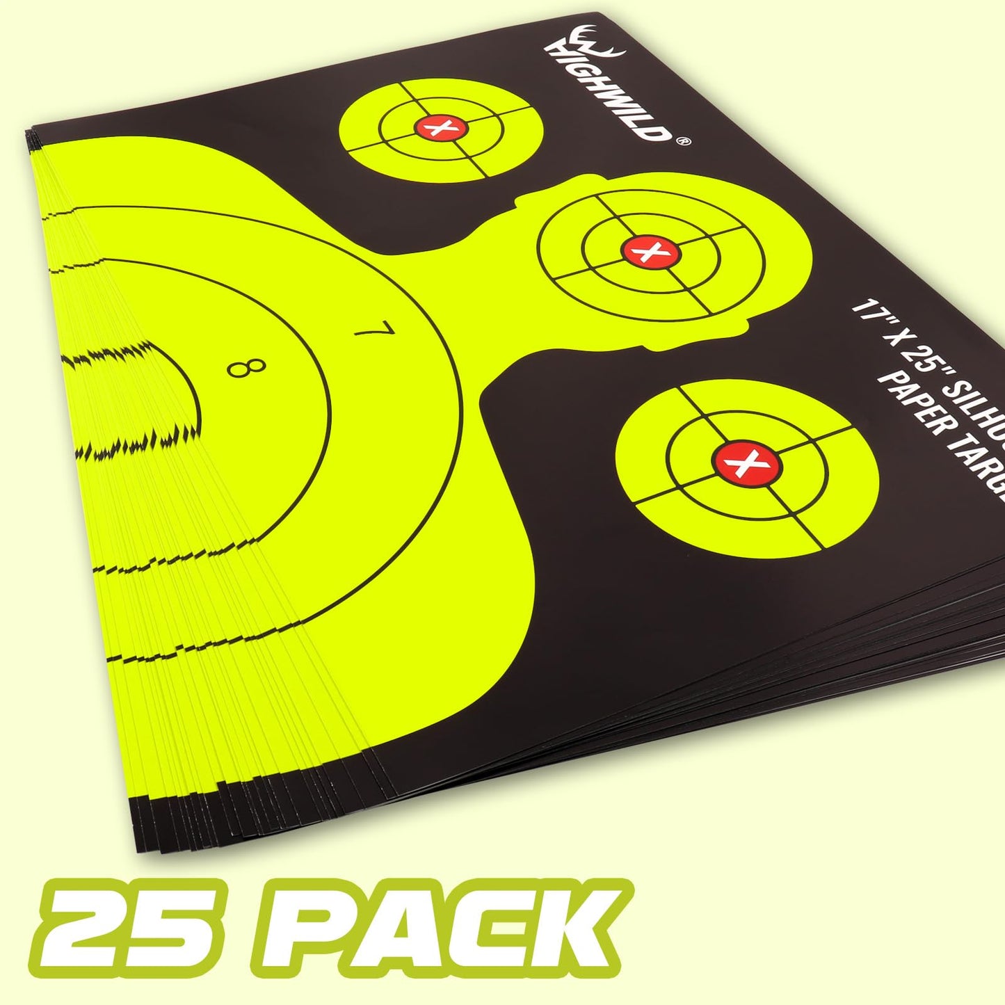 Highwild Shooting Range Silhouette Paper Target - 17X25 Inches (25 Pack, Black & Yellow)