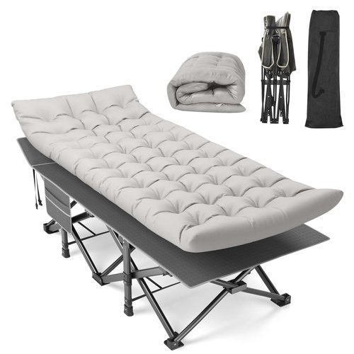 Suteck Camping Cot, 32In XXL Folding Camping Cot Heavy Duty Sleeping Bed for Adults 1200D Double Layer Oxford Cots for Camping W/Pilllow Mattress Carry Bag for Home Office Nap Beach Travel, 500LBS