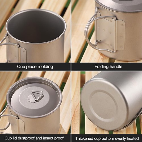 MAXCOOK Titanium Camping Mug 300ml/10.1oz Lightweight Titanium Pot with Lid Foldable Handle Tea Cup Coffee for Outdoor Backpacking Hiking Traveling Picnic