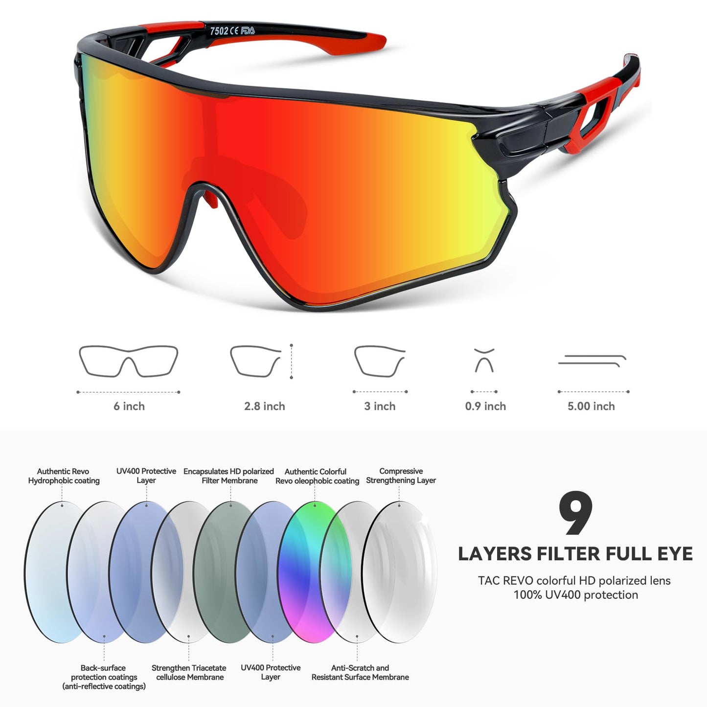 BEACOOL Polarized Sports Sunglasses for Men Women Youth Baseball Fishing Cycling Running Hiking Motorcycle Tac Glasses UV400 (GlossyBlack Gradient Red)