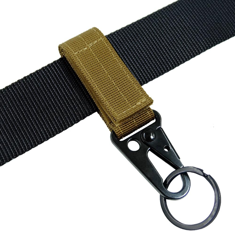FAIRWIN Tactical Gear Clip, Nylon Key Ring Holder or Belt Keeper Military Utility Hanger Carabiner Molle Hook, Black, Tan, Green