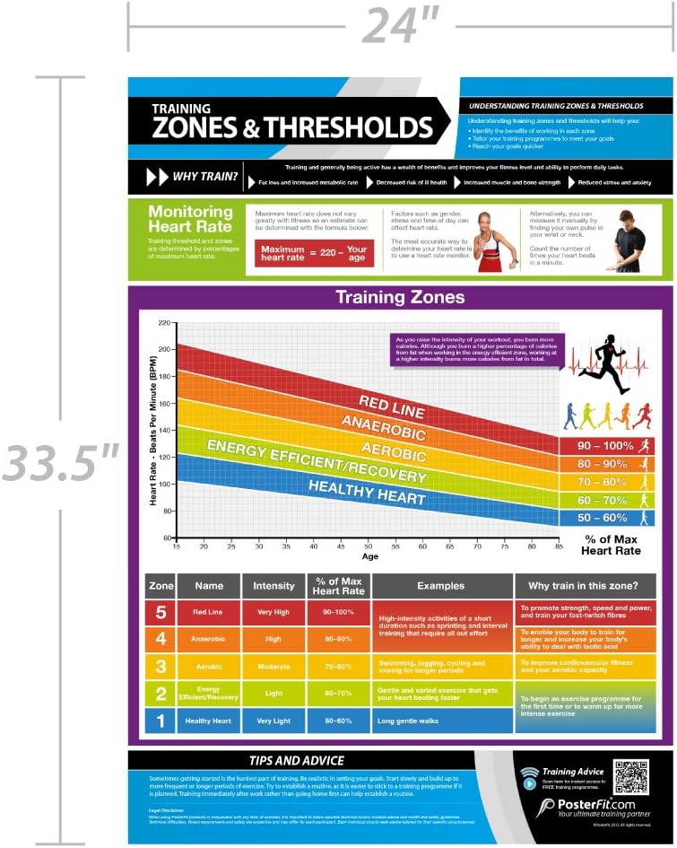 Posterfit Training Zones & Thresholds Poster - EXTRA LARGE - 33 x 23.5 - Laminated - Home & Gym Poster - Includes Online Video Training Support - Exercise Charts