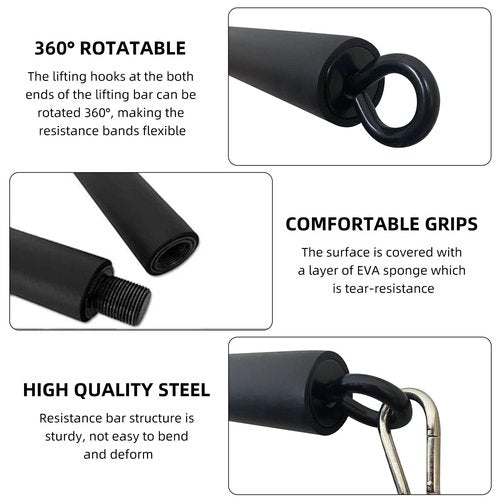 Ycendelion Resistance Band Workout Bar for Body Workout, Adjustable 3 Parts with Easy Grip Foam Durable Portable Steel Pilates Training