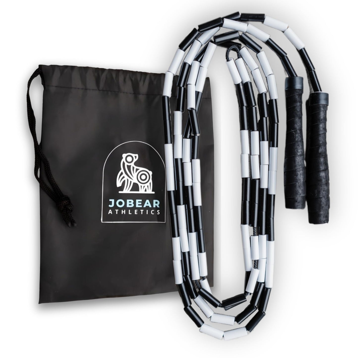JOBEAR Athletics Beaded Jump Rope for Functional Fitness Athletes - Grip Tape Handles - Tangle-Free - Adjustable - Jump rope for Adults, Teens, and Kids (Black/White)