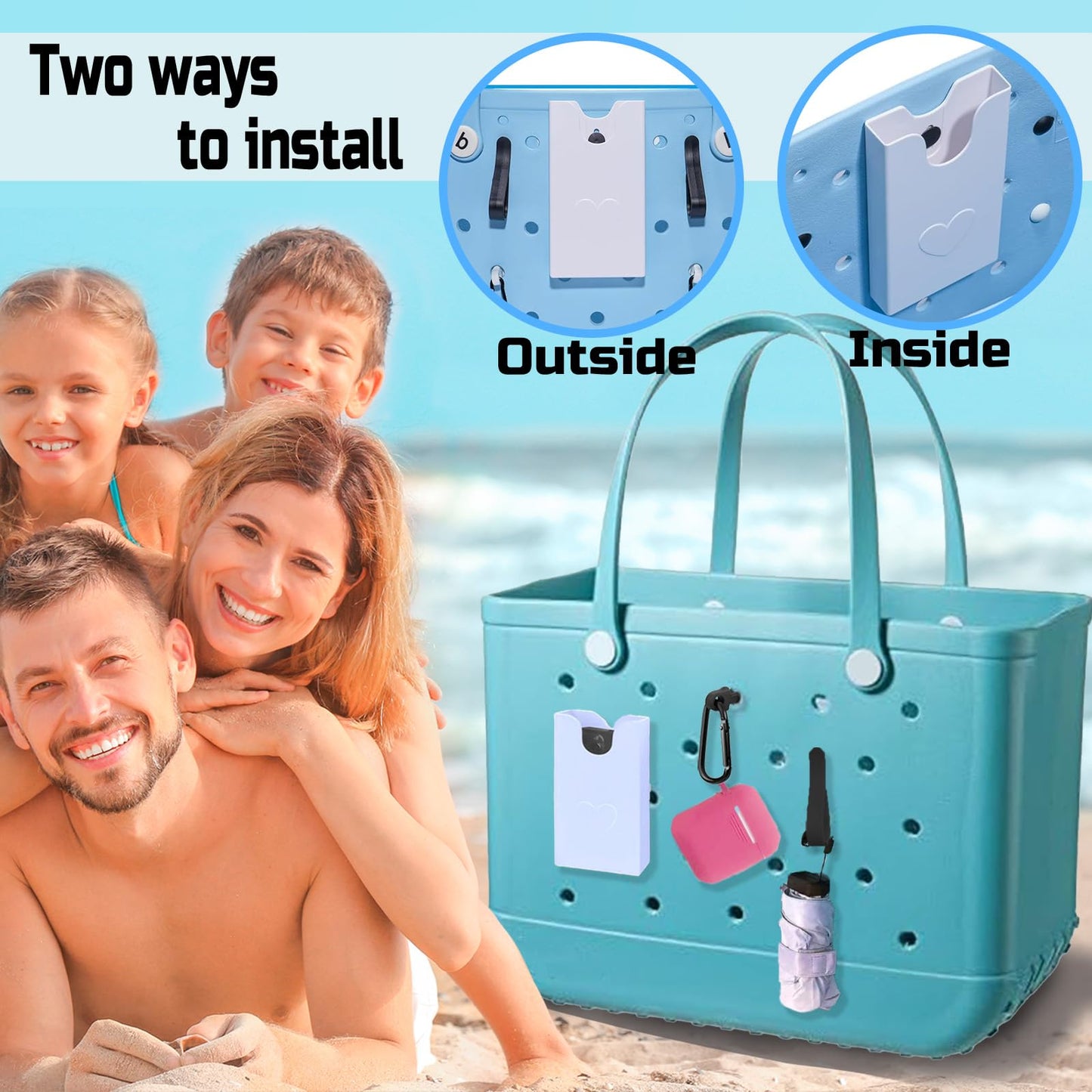 Fabenyok 7PCS Hooks Set and Phone Holder Compatible with Bogg Bag, Plastic Phone Holder for Bogg Bag Accessories, Insert Carabiner Key Holder Charms Fit for Small & Large Beach Bag(White)