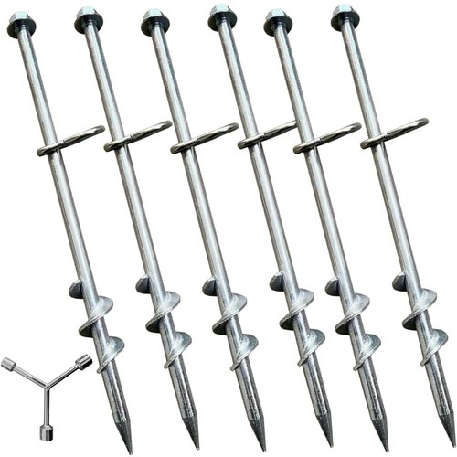 Ground Anchors Screw in 6 Pack-12 Inch Heavy Duty Galvanized Hex Head Tent Stakes Kit for Swing and Trampoline Set High Wind Solid Metal Dog Tie Out Stake