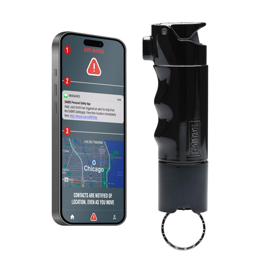 SABRE SMART Bluetooth Pepper Spray for Self Defense w/ Live GPS Tracking, Text & Phone Call Alerts in Emergencies, Fast Flip Top, Training Spray, Refill Canister Available, 0.54 fl oz
