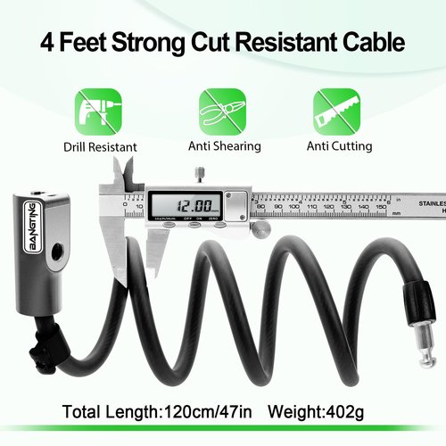 BANGTING Electric Scooter Lock, Bike Locks, 120cm/12mm Bike Lock Cable, Bike Lock with 2 Key for Bicycle/Scooter/Ebike/Stroller/Kids Bike/Moped