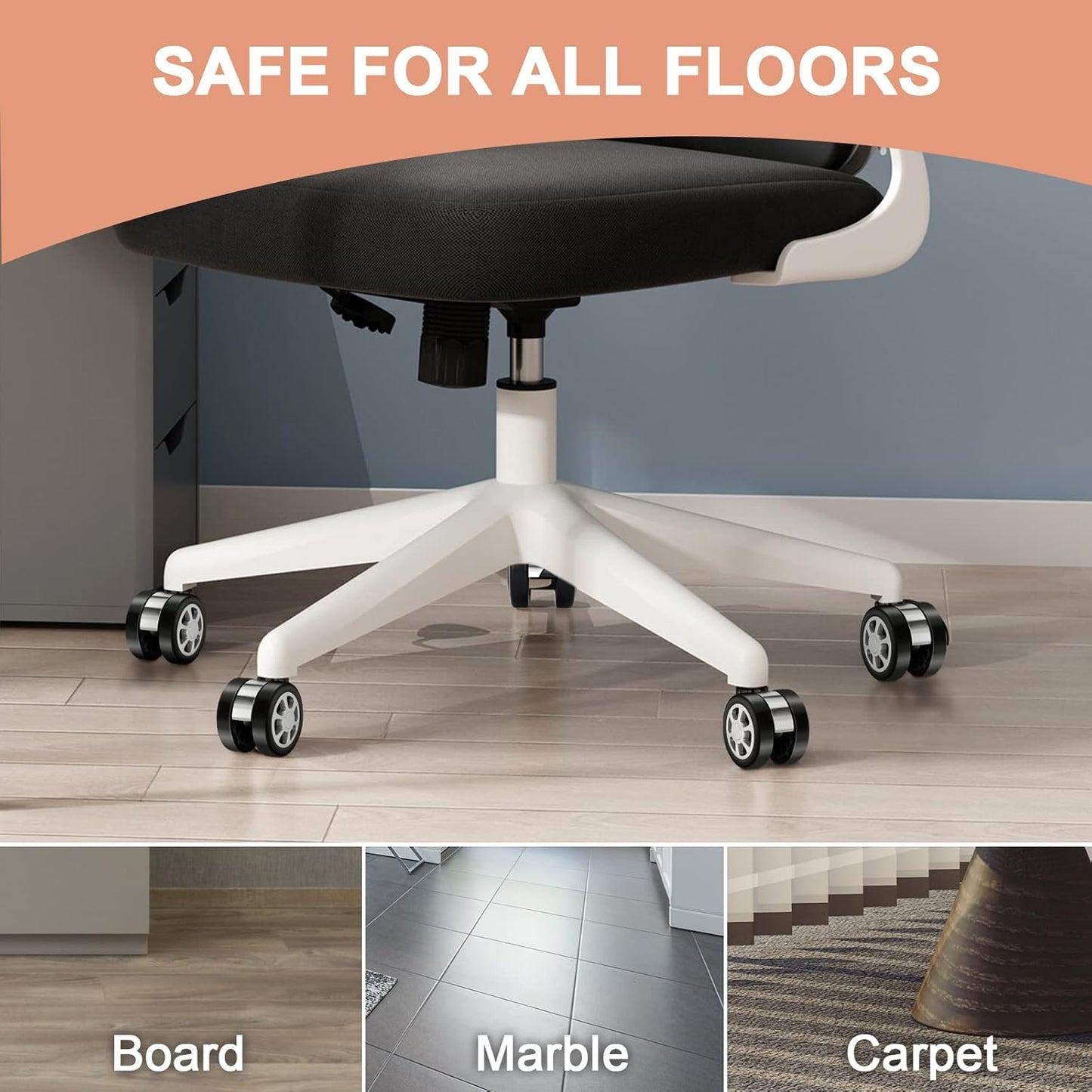 Replacement Office Chair Wheels, Caster Desk Chair Wheels, Rolling Wheels for Office Chair, Chair Rollers Casters, Chair Casters for Hardwood Floors, 5 Set Chair Casters Safe for All Floors.