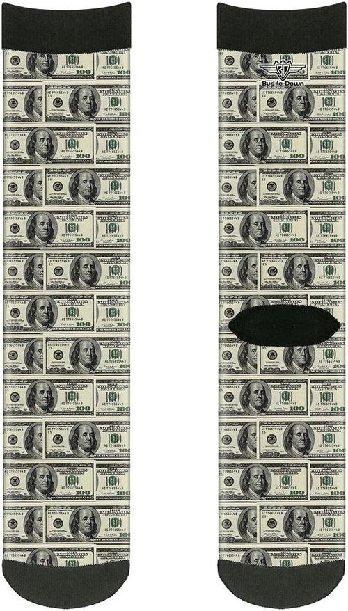 Buckle Down mens Buckle-down Socks 100 Dollar Bills Crew Backpacks, Multicolor, Crew US