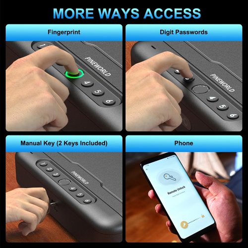 PINEWORLD K1+K3 Gun Safe, Biometric Gun Safes For Handgun, 4-Quick and 3-Quick Access Pistols Safe with Fingerprint