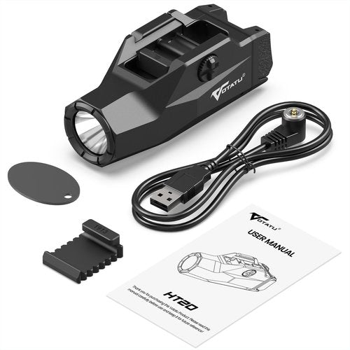 VOTATU HT20 Pistol Light, 1600 Lumens Adjustable Rail Keys Tactical Flashlight, Fits Compact & Full Size Guns with GL Style and 1913 Picatinny Rail, Rechargeable LED Light