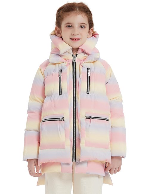 Orolay Winter Down Coat for Girls Hooded Puffer Jacket Colorful Reflective Down Jacket Warm Water-Resistant Outerwear for Kids Pink 11-12 Years