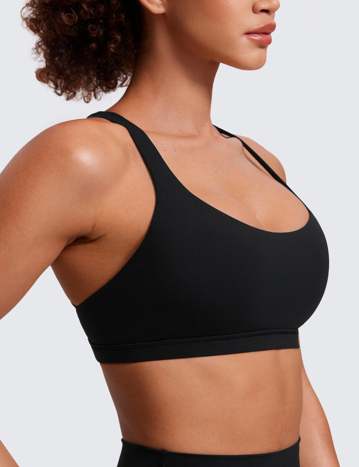 CRZ YOGA Naked Feeling Strappy Sports Bras for Women - Criss Cross Back Wireless Padded Cami Yoga Workout Top Black Small