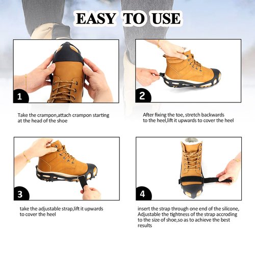 MOVOYEE Ice Cleats for Shoes and Boots Women Men Kids, Crampons for Hiking Boots Climbing Fishing Jogging Footwear,Rubber Stainless Steel Traction Nonslip Grips Spikes for Shoes On Ice Winter Walking