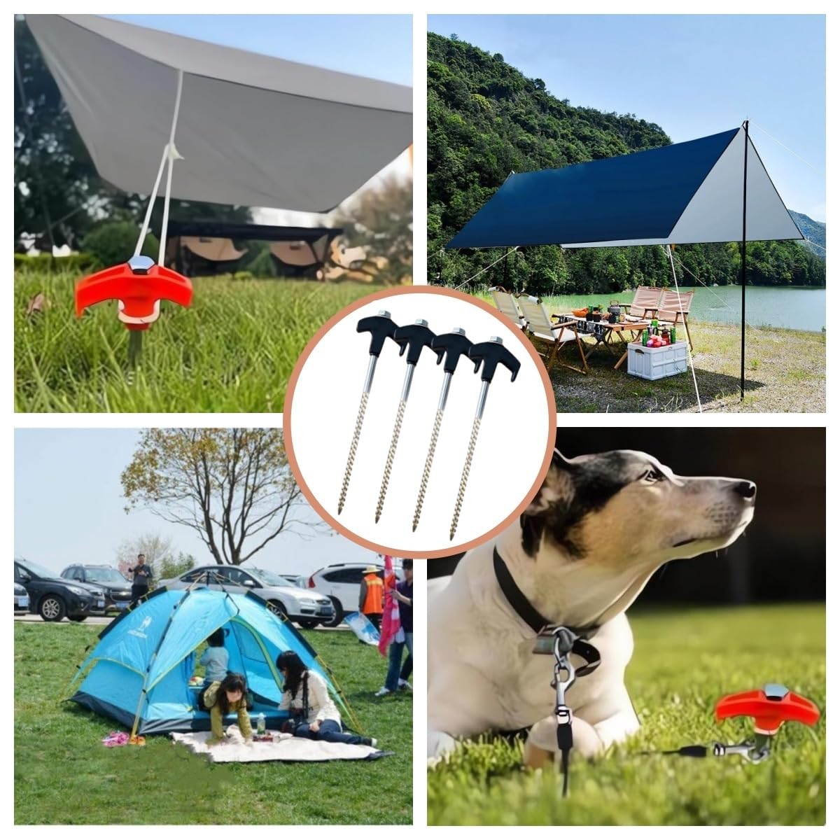 8" Screw in Tent Stakes - Ground Anchors Screw in, Tent Pegs Camping Stakes Heavy Duty, Metal Threaded Tent Spikes, Hex Pegs Drillable Tent Stakes, Screw Tent Stakes for Outdoor Camping (8PCS-Black)