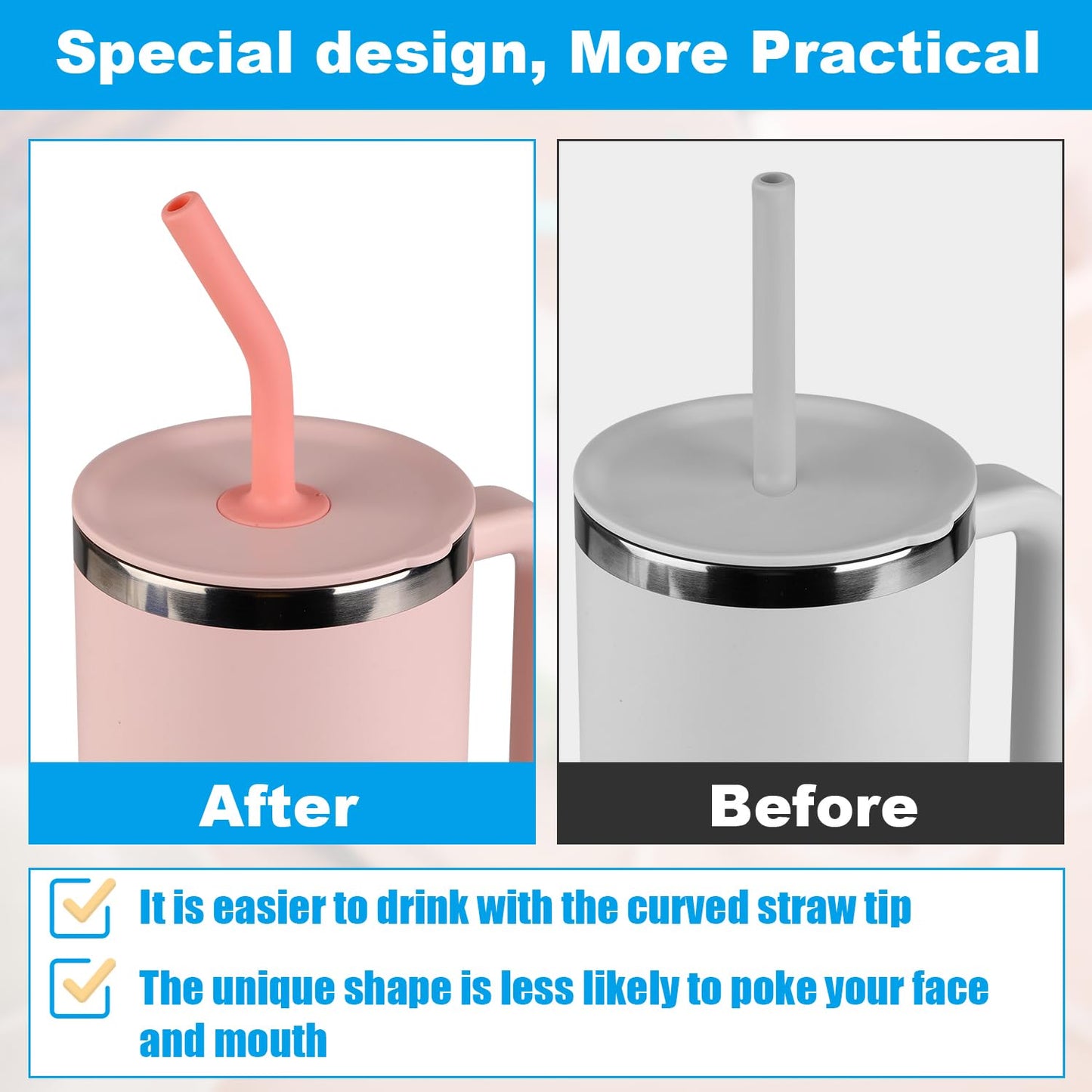 5pcs Press-in Straw Replacement for Hydroflask All Around Travel Tumbler, Silicone Reusable Straw with Washers for Hydroflask Accessories for Hydroflask Travel Tumbler 32oz 40oz