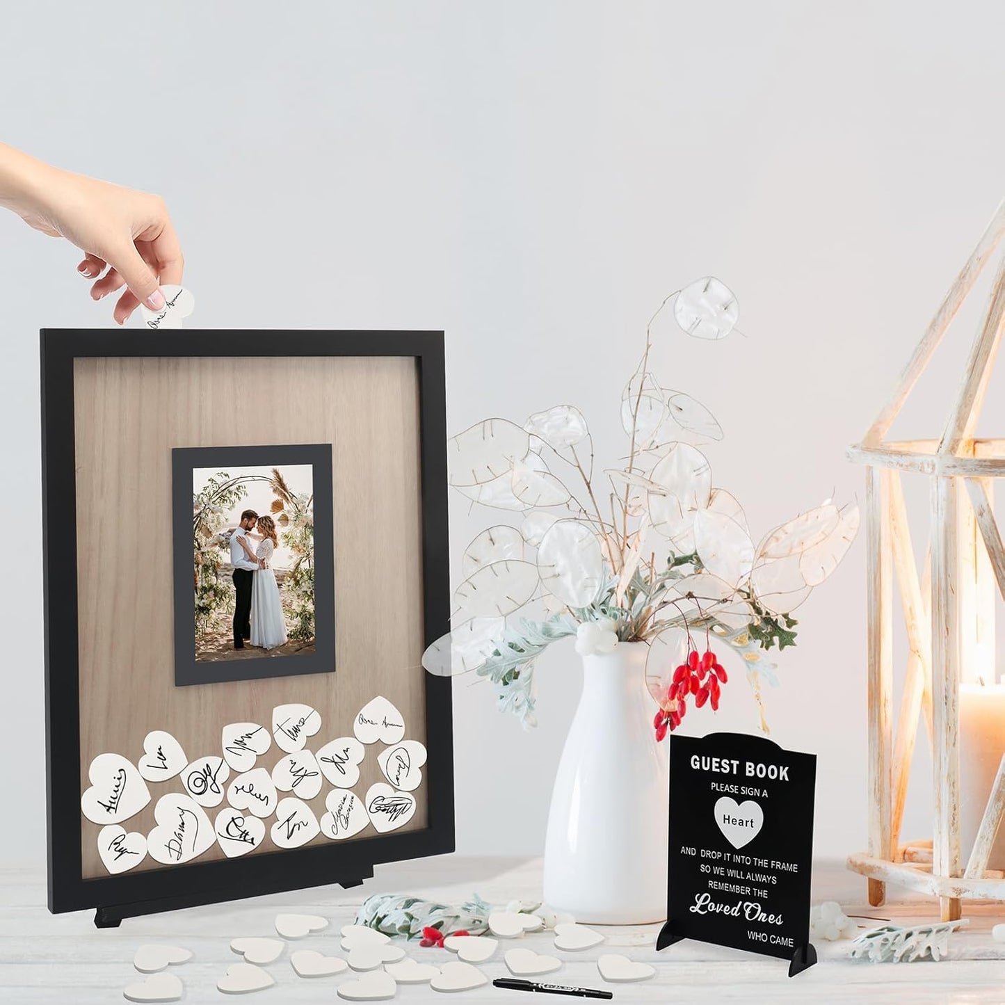 Wedding Guest Book Alternative, Guest Book Wedding Reception, Wedding Guest Book with Wooden Hearts Guest Book Signs for Wedding Anniversary Birthday Party Baby Shower