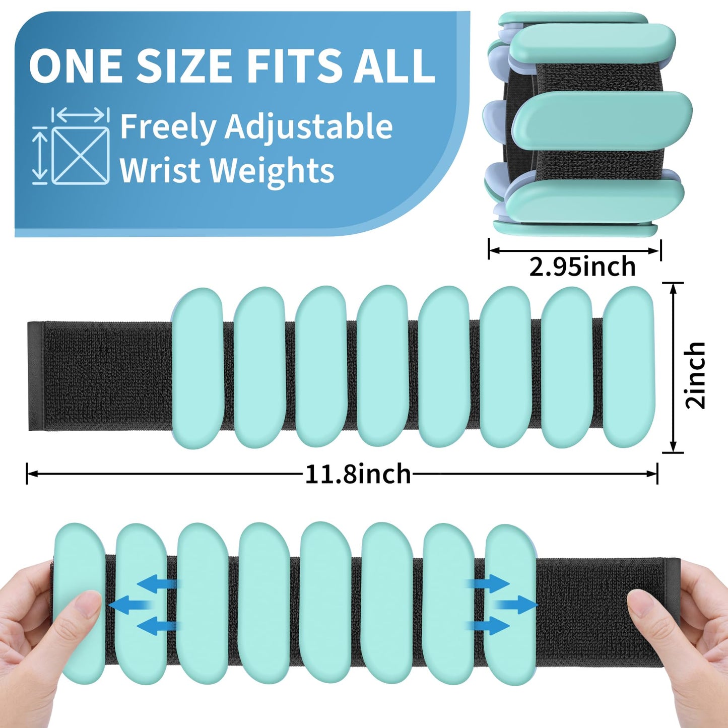 Hand Weights for Women - 1lb Arm Weights for Pilates, Silicone Adjustable Hand Weights for Women & Men, Set of 2 (1 lb Each), Ideal for Pilates Gym, Fitness, Workout, Walking, Jogging (1 Pair, Green)