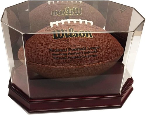 Max Protection - Deluxe Acrylic Football Display Case (Octagon Wood Base Case with Mirror)