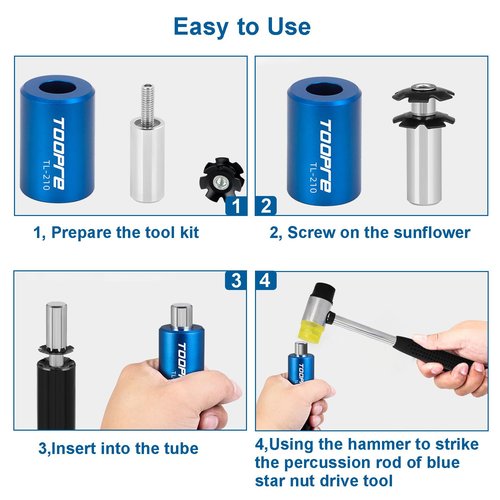 Ragyzity 7 PCS Bike Bicycle Fork Star Nut Setting Installer Install Tool with 3 Free Star Nuts, Bike Fork Installer Setting Tool and Rubber Hammers with Star Nuts, MTB Star Nut Tool