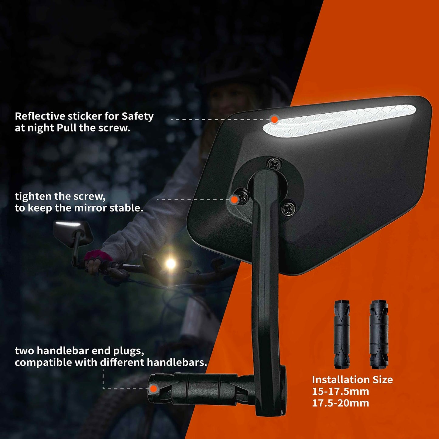 Homieway Bike Mirror for Handlebar,HD Glass Lens Bicycle Mirror, Scratch Resistant and Fall Resistant Handlebar mirror, Adjustable E-bike Rear View Mirrors, Bar End Cycle Mirror Left (0.59-0.7in)