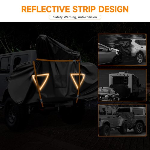 NEVERLAND Bike Cover for Transport on Rack, Bicycle Cover Outdoor Storage Waterproof All Seasons, 600D Oxford Materials, Travel Use for Car, Truck, RV, SUV - Light Night Reflectors for 2 Bikes