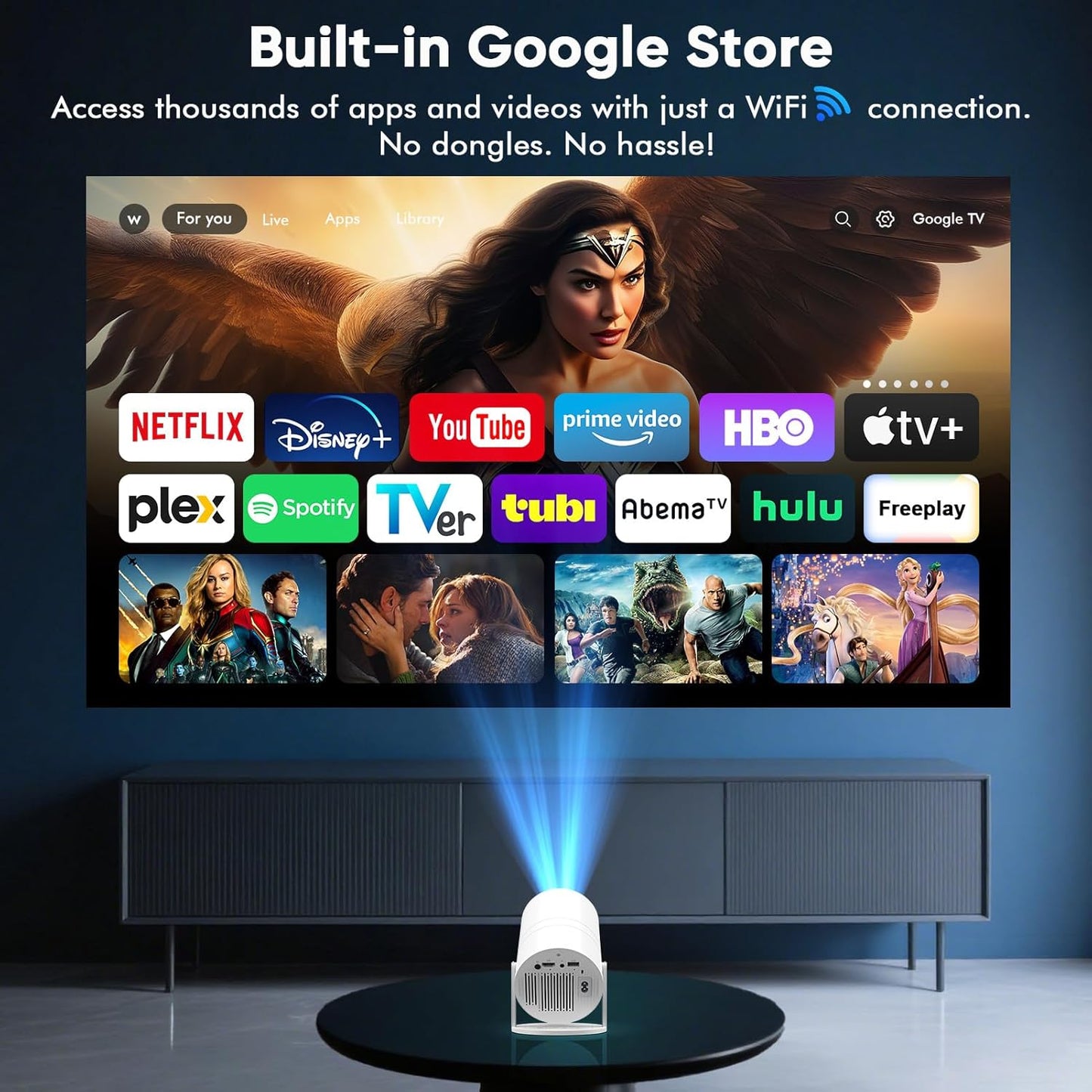 Mini Projector with WiFi and Bluetooth, Portable Movie Projector with 180° Rotatable, 1080P HD Supported, Auto Vertical Keystone, Compatible with Smartphone, TV Stick, Laptop, HDMI, USB