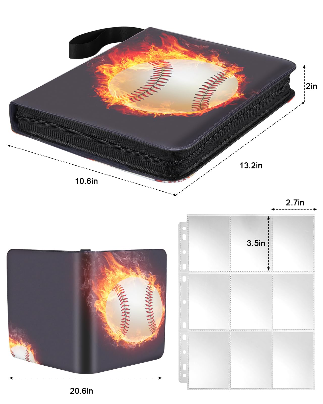 Baseball Card Binder 810 Pockets - Lictin Baseball Card Holder, Collectible Trading Card Albums with 45 Removable Sleeves (Baseball-Fire)