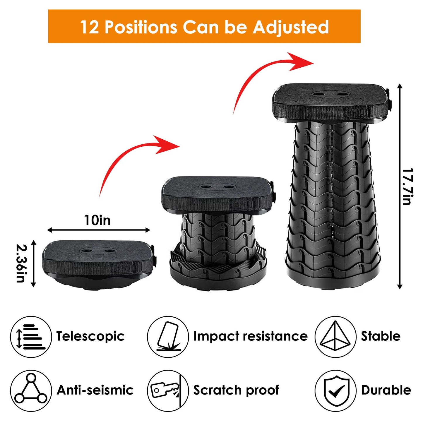 aboutool Collapsible Stool with Soft Removable Cushion & Waterproof Carry Bag - Lightweight Folding Stool, 485lbs Capacity, Portable for Adults, Camping, Fishing, Hiking, Outdoor, Travel