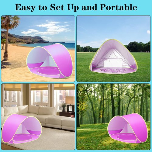 Baby Beach Tent, Baby Pool Tent, Pop Up Beach Tent Sun Shade for Beach, Portable Baby Travel Tent with Mini Pool, Indoor Outdoor Baby Play Tent, UPF 50+ UV Protection Sun Shelters (Pink)