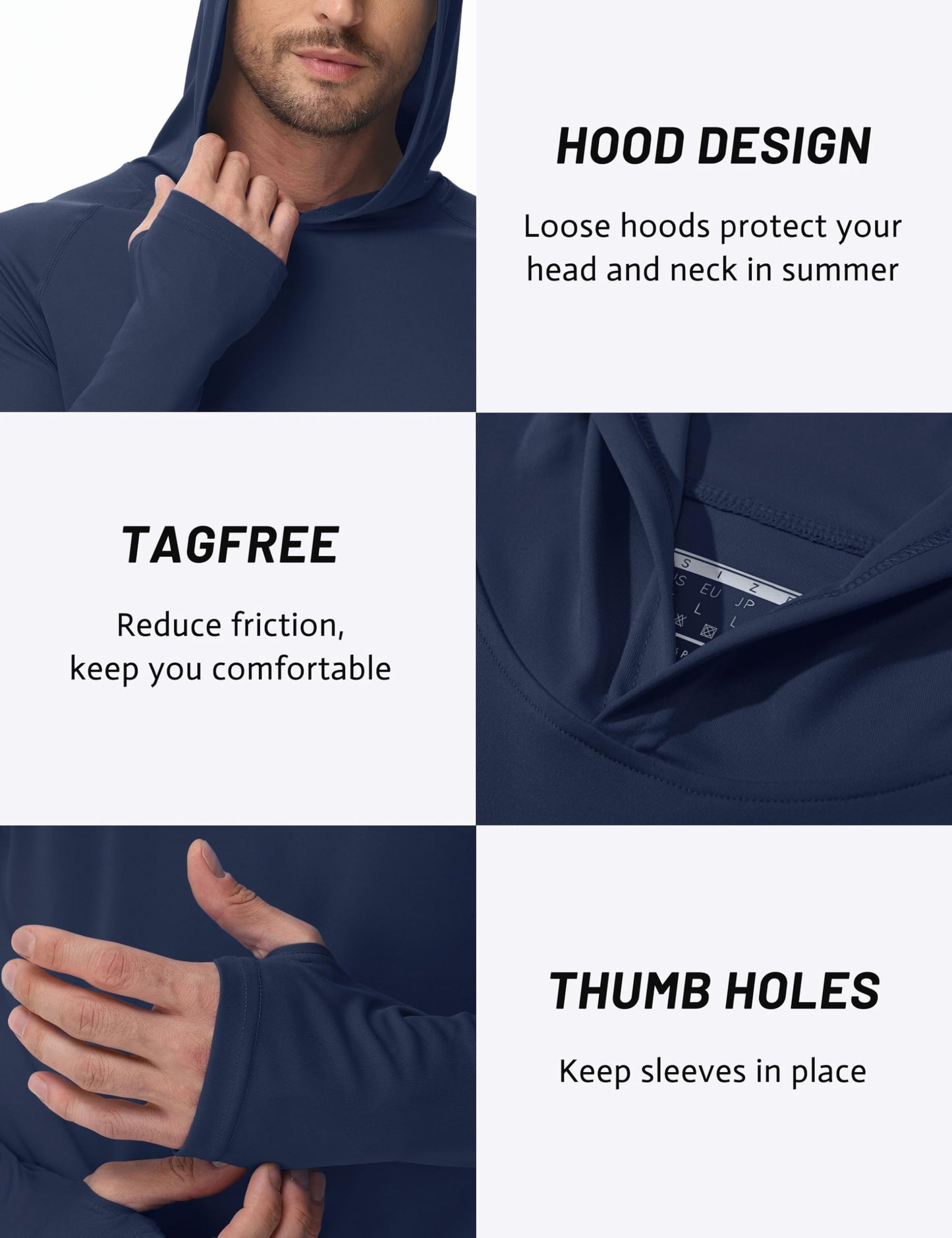 TACVASEN Long Sleeve Shirts for Men Lightweight Hoodie Men Dry Fit Active Hooded Shirts Sun Protection Hoodies SPF Tee Navy L