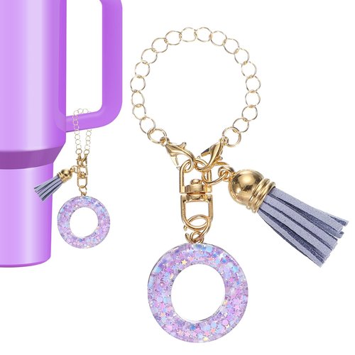 PATIKIL Letter Charm Accessories for Stanley Tumbler Cup, Letter O Keychain Handle Charm Cute Initial Letter with Tassel for Women Tumbler Cup Handle, Purple