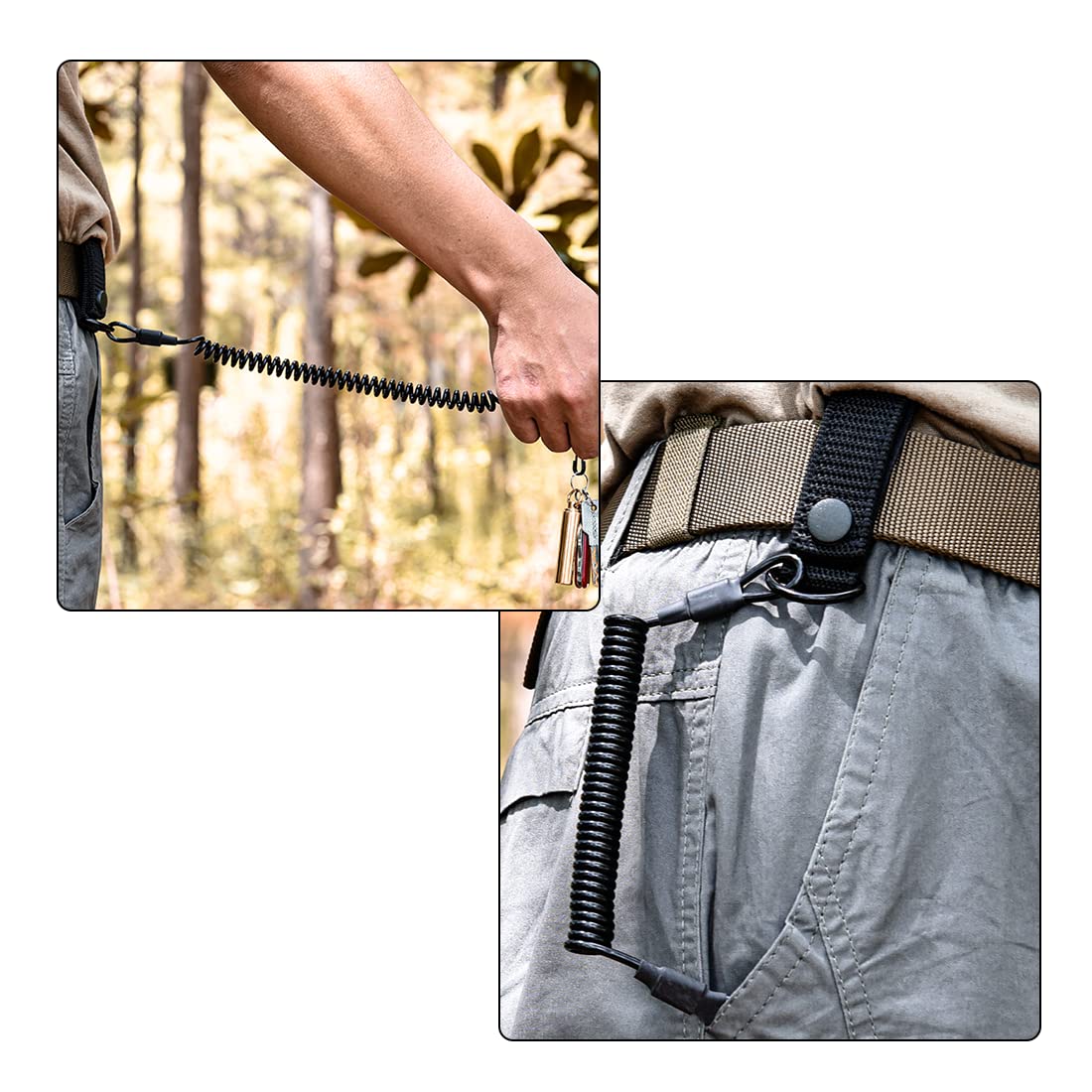 FAZee Tactical Anti-Lost Elastic Lanyard Military Spring Rope Safety Strap Gun Holders Rope for Key Ring Chain Flashlight Hunting Accessories (2PCS)