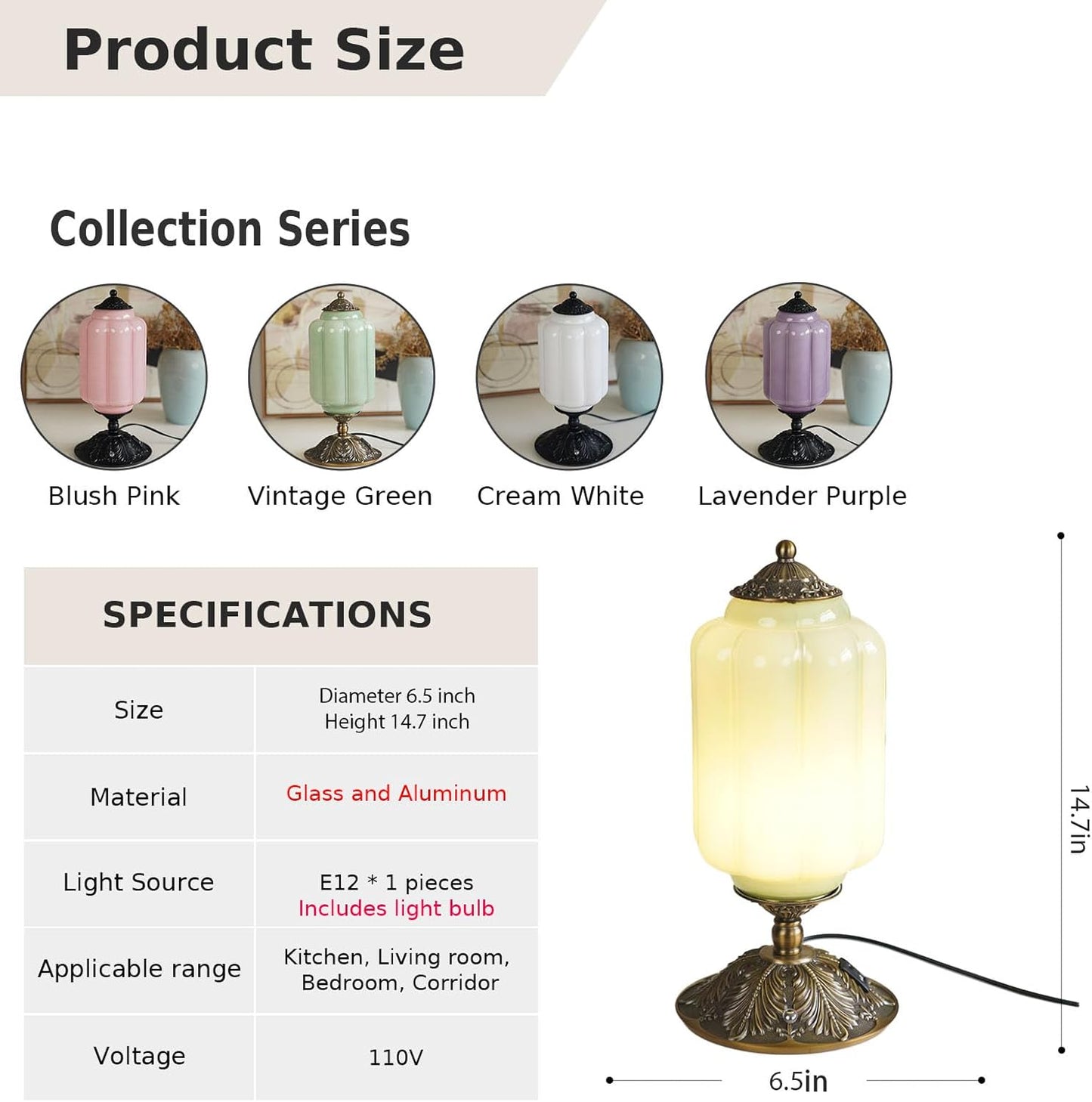 Milk Glass Touch Table Lamp, Elegant Green Jadeite Glass Bedside Desk Lamp 3 Way Dimmable with USB C+A Charging Ports - Bedroom Nightstand & Living Room Essential, 4W Bulb Included (Green, 6.5)