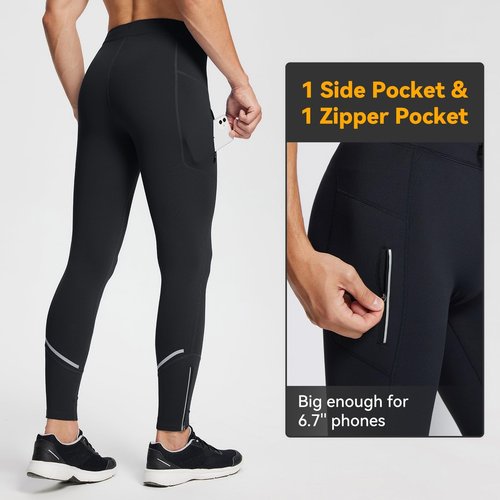 baleaf Mens Running Tights Winter Thermal Cycling Pants Water Resistant Cold Weather Gear Pockets Zipper Legsr Black XL