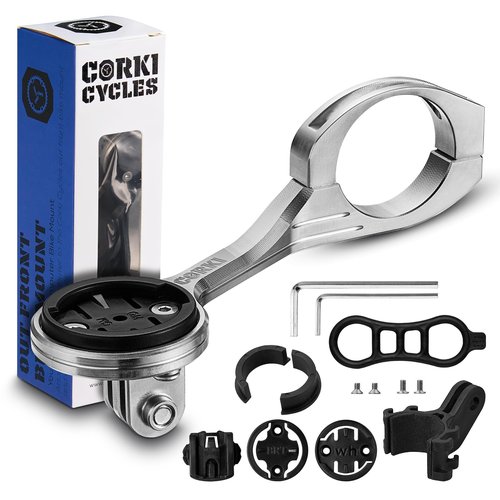 corki Cycles Titanium Extend Bike Out Front Combo Computer Mount Adapter for Garmin (Titanium - Front Mount)