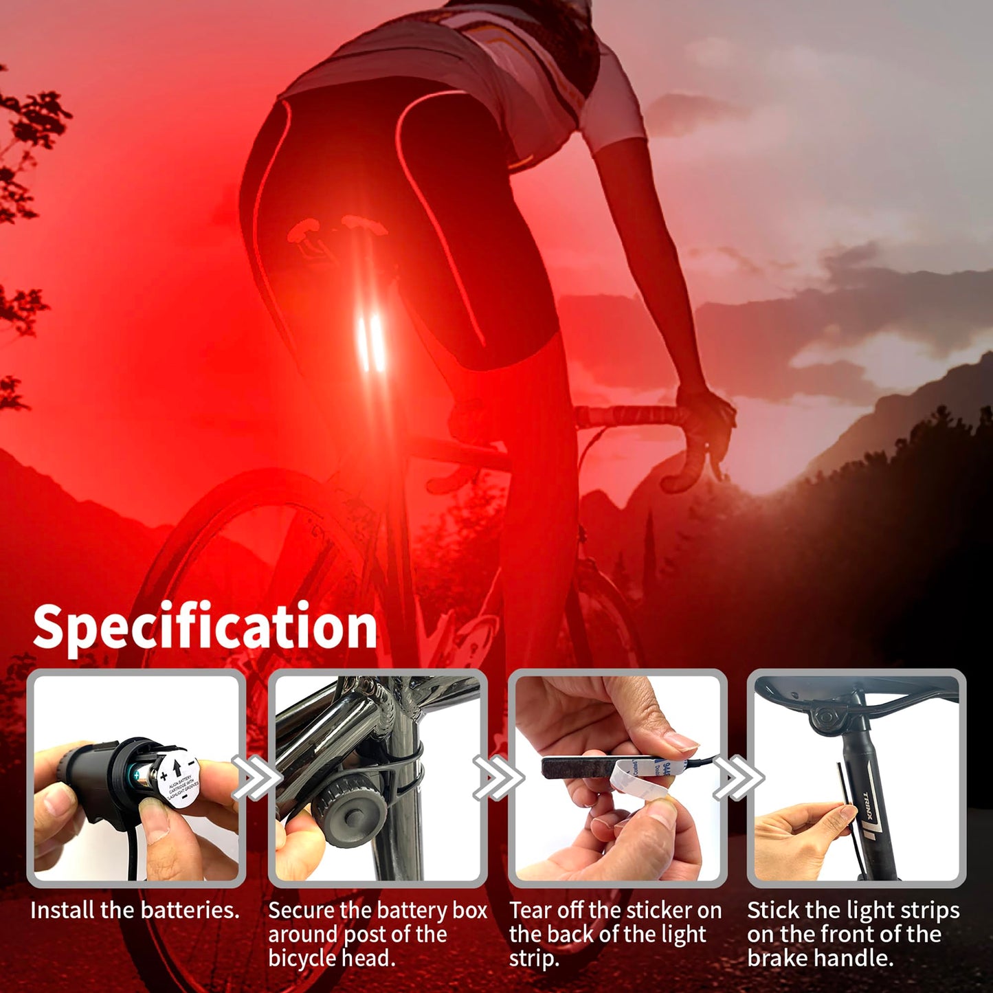 Loodika Bike Lights 2PCS Set Ultra Bright, 1 Bicycle Headlight & 1Taillight,IPX5 Waterproof Bike Light for Night Riding,4 Light Mode Options,60 Hrs Long Battery Life, AAA+Batteries Included