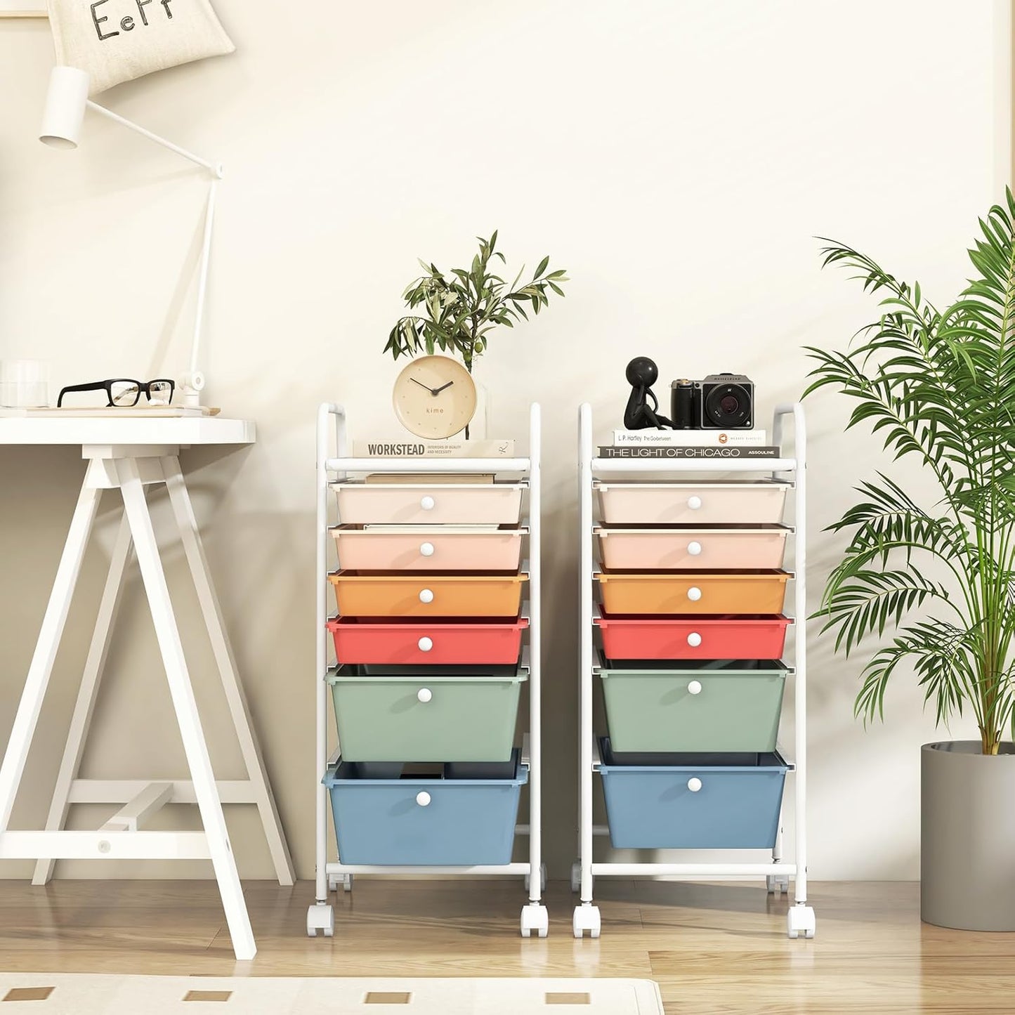 RELAX4LIFE 6-Drawer Rolling Storage Cart - Classroom Organization on Wheels w/Removable Plastic Drawers, Mobile Art Craft Cart for School Paper Home Office, Utility Cart with Drawers (Macaron)