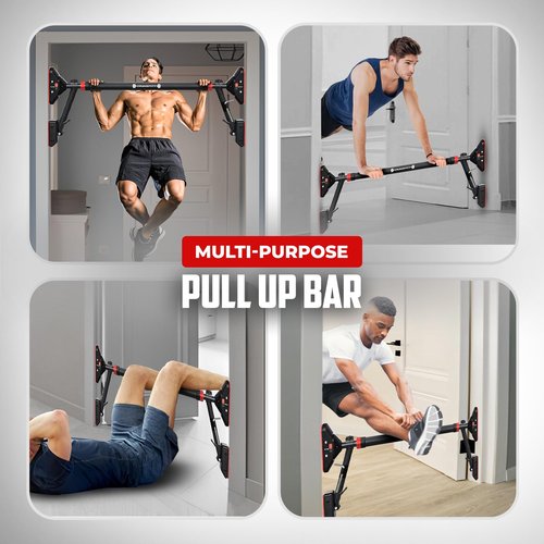 Cravefitt Pull Up Bar for Doorway with Resistance Bands & Wrist Wraps, Adjustable Chin Up Bar for Upper Body Workouts, 29.9" - 35.5" Locking Mechanism, No Screw Installation, Supports 880 lbs