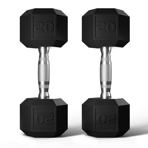 GRETERST Hex Dumbbells Set Rubber Coated Hand Weights Exercise & Fitness for Home Gym Workouts Weight Strength Training, Set of 2, Black, 20LB