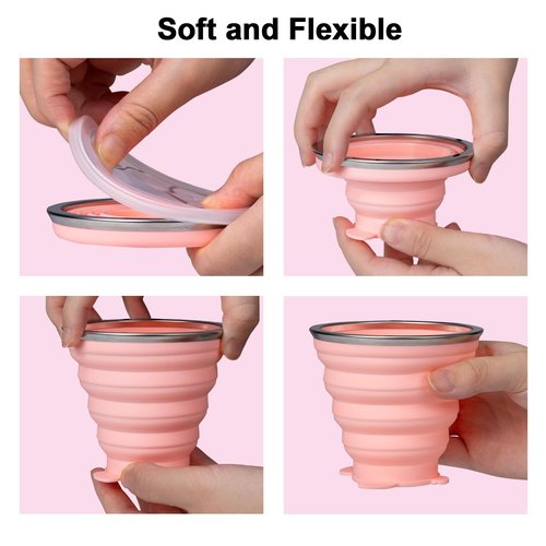 O-CONN 2 Pack Collapsible Cup, Silicone Collapsible Travel Cup, Silicone Folding Camping Cup with Lids Expandable, Drinking Cup for Outdoor Hiking Travel, Outdoor Sports- Portable, Graduated