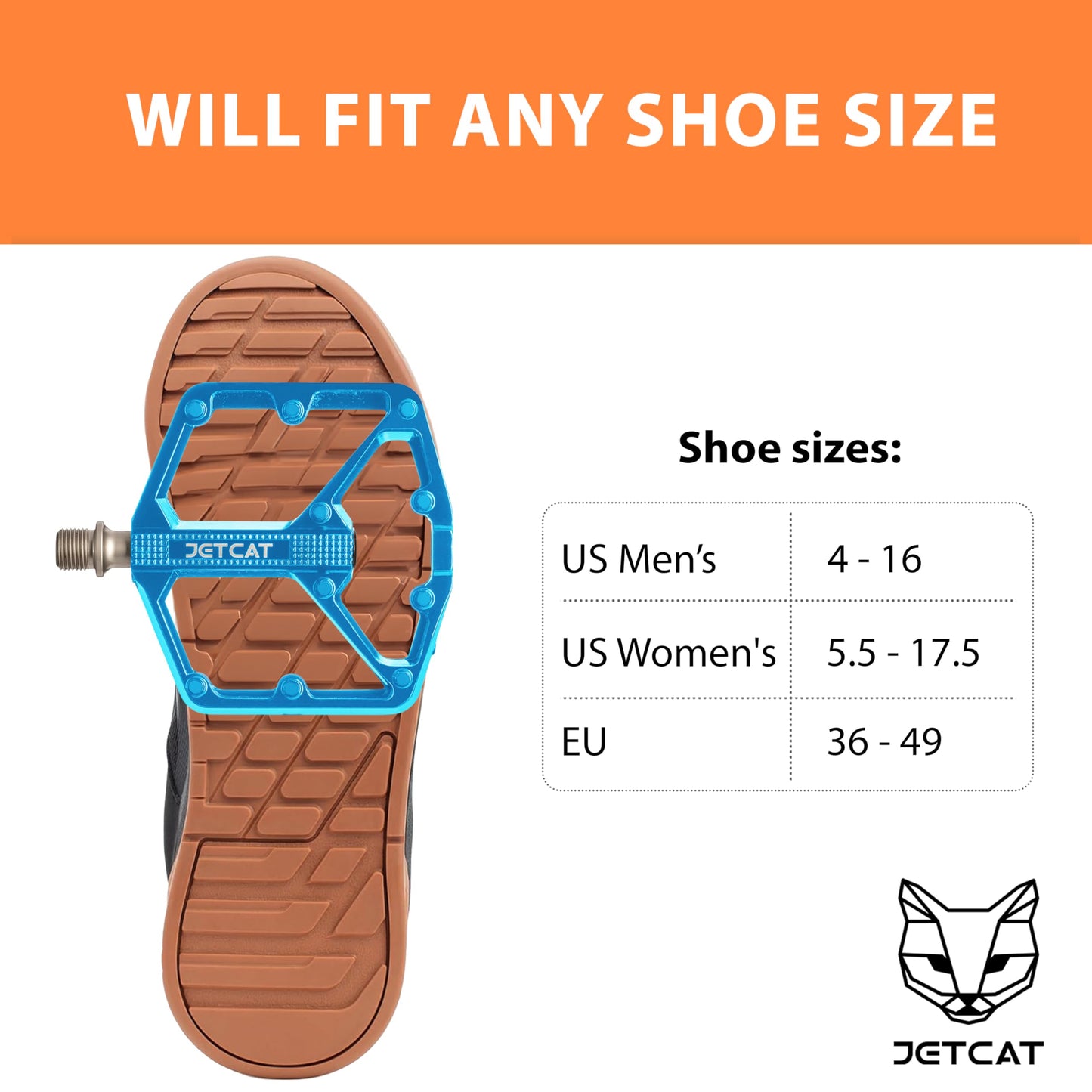 JETCAT Mountain Bike Pedals Flat - MTB Pedals Flat, Bicycle Pedals, Road Bike Pedals, BMX Pedals, for BMX MTN Road Gravel EBike, Specialized Parts, Adults, Aluminum Metal Stamp 9/16" Blue