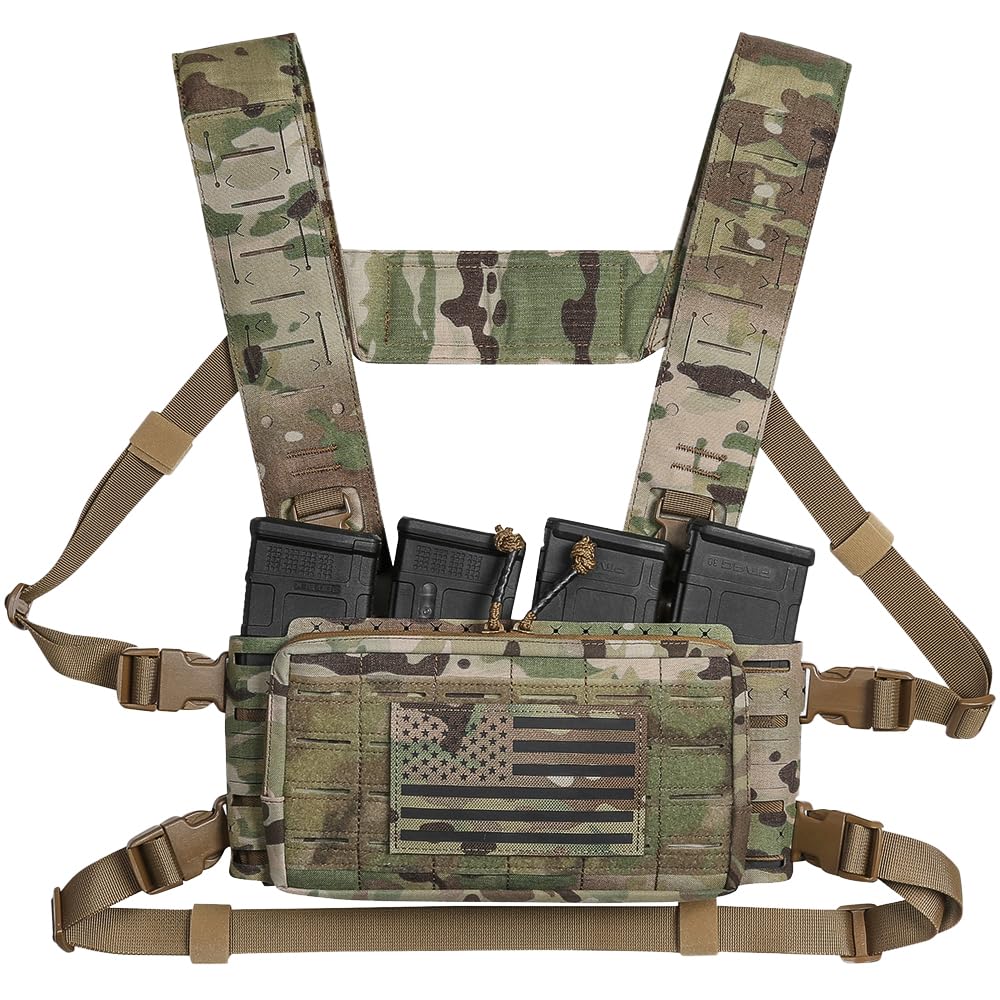 ACETAC Multi-Mission Laser-Cut Shoulder Strap Waist Strap H-Harness for Chest Rig Compatible w/Spiritus Systems Micro MK4/MK5 Haley Strategic D3CR Placard (Multicam)