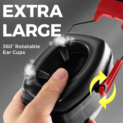 ProCase Extra Large SNR 37dB Noise Cancelling Headphones, Hearing Protection Ear Muffs for Noise Reduction NRR 35dB -Red