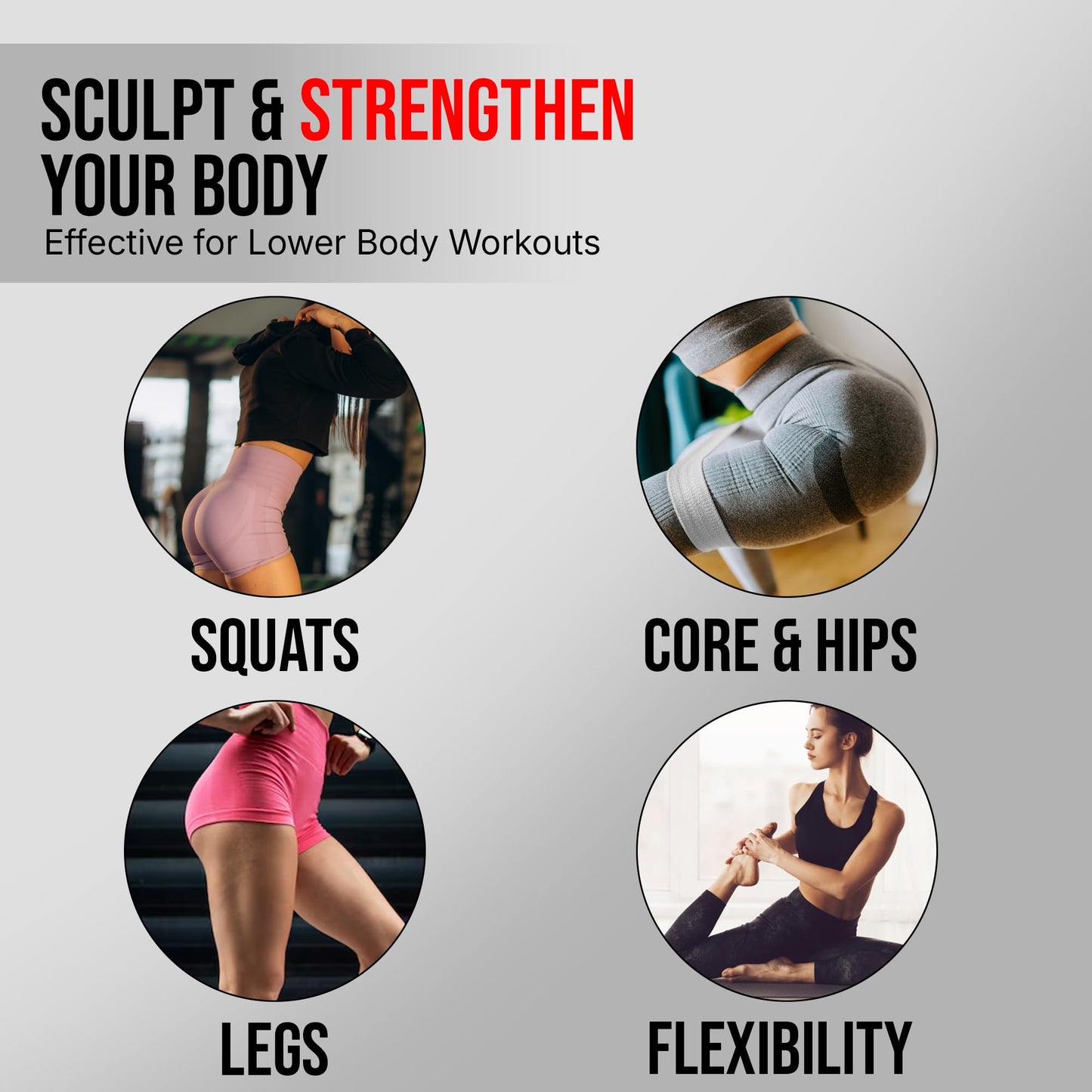 Generic Resistance Bands Set of 3 Heavy Duty Exercise Bands for Strength Training, Yoga, Flexibility, and Squats Includes Carry Bag (White, Grey, Black)